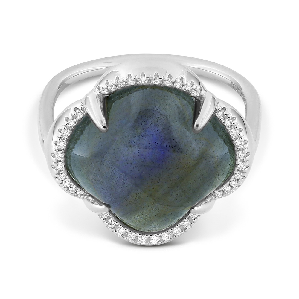 Bague, Labradorite, Entourage Diamants, Or Blanc