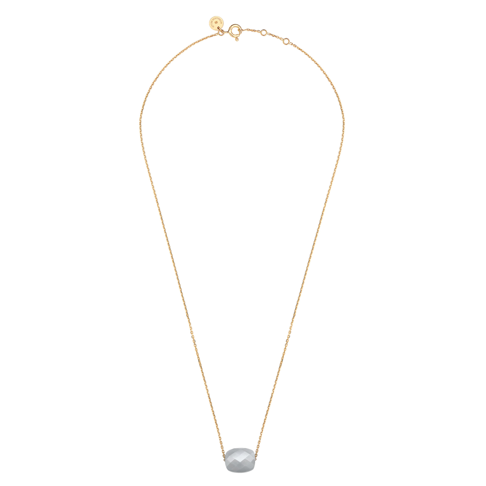 Collier, Pierre De Lune Grise, Or Jaune