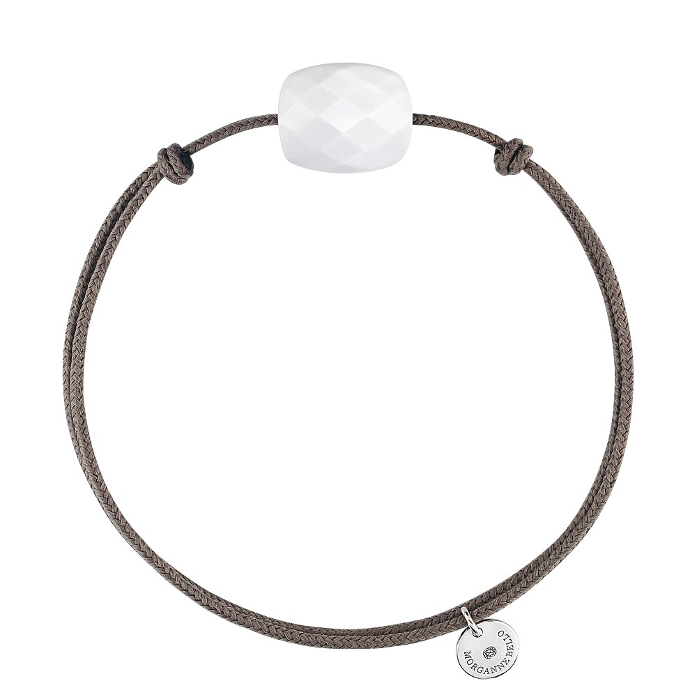 Bracelet, Agate Blanche, Cordon Taupe