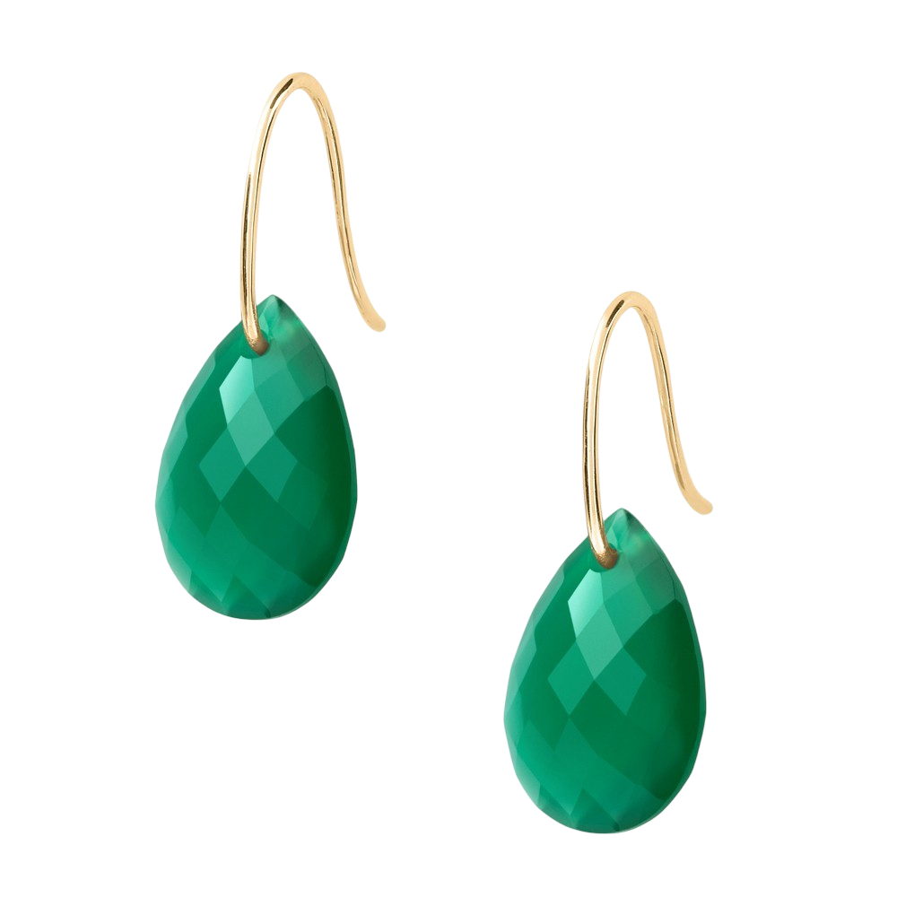 Boucles D'oreilles, Agate Verte, Or Jaune