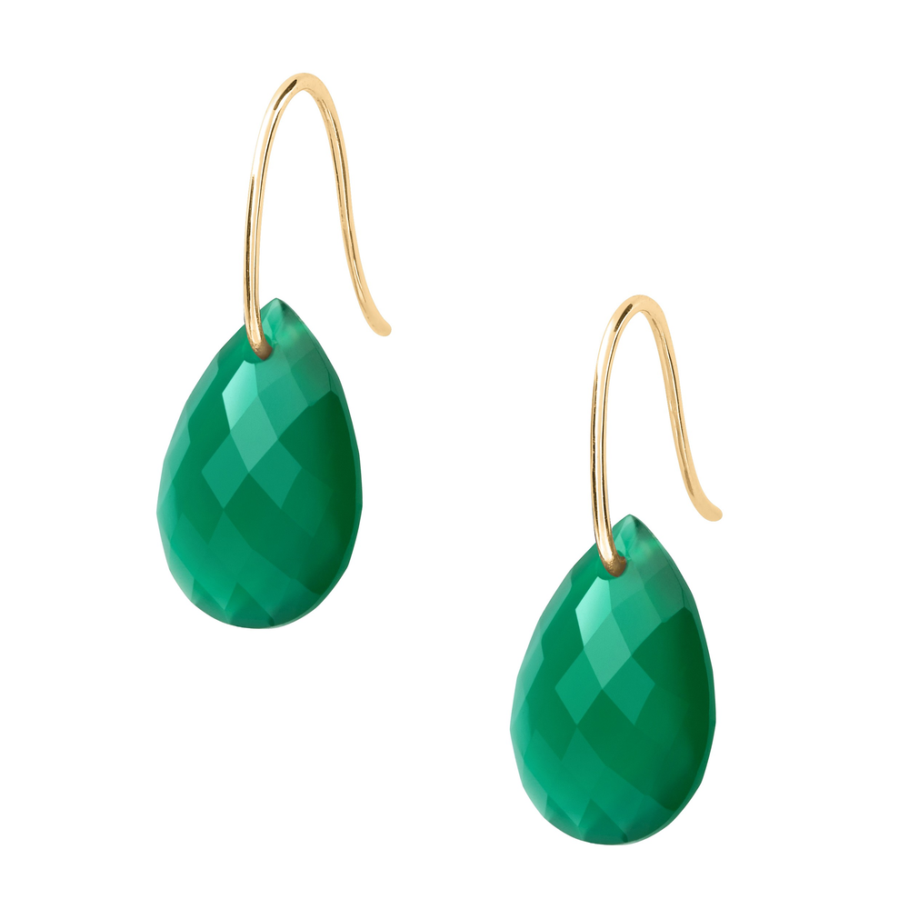 Boucles D'oreilles, Agate Verte, Or Jaune