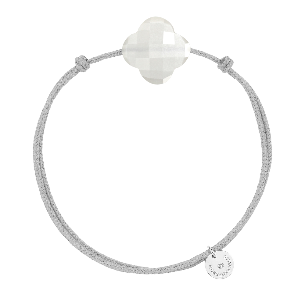 Bracelet, Pierre De Lune Blanche, Cordon Gris Souris