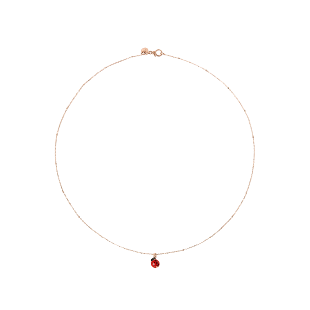 Collier Mini Coccinelle Or Rose & Émail