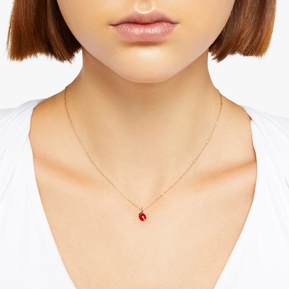 Collier Mini Coccinelle Or Rose & Émail - Bijouterie Aurea｜Morges