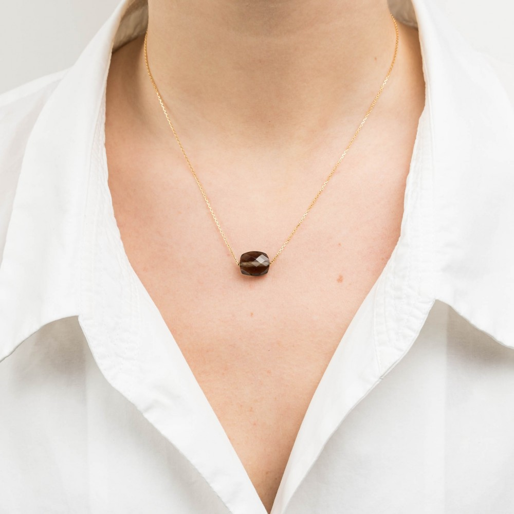 Collier, Quartz Fume, Or Jaune