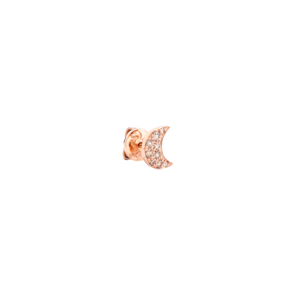 Boucle D'oreille Stud Lune Or Rose & Diamants Cognac