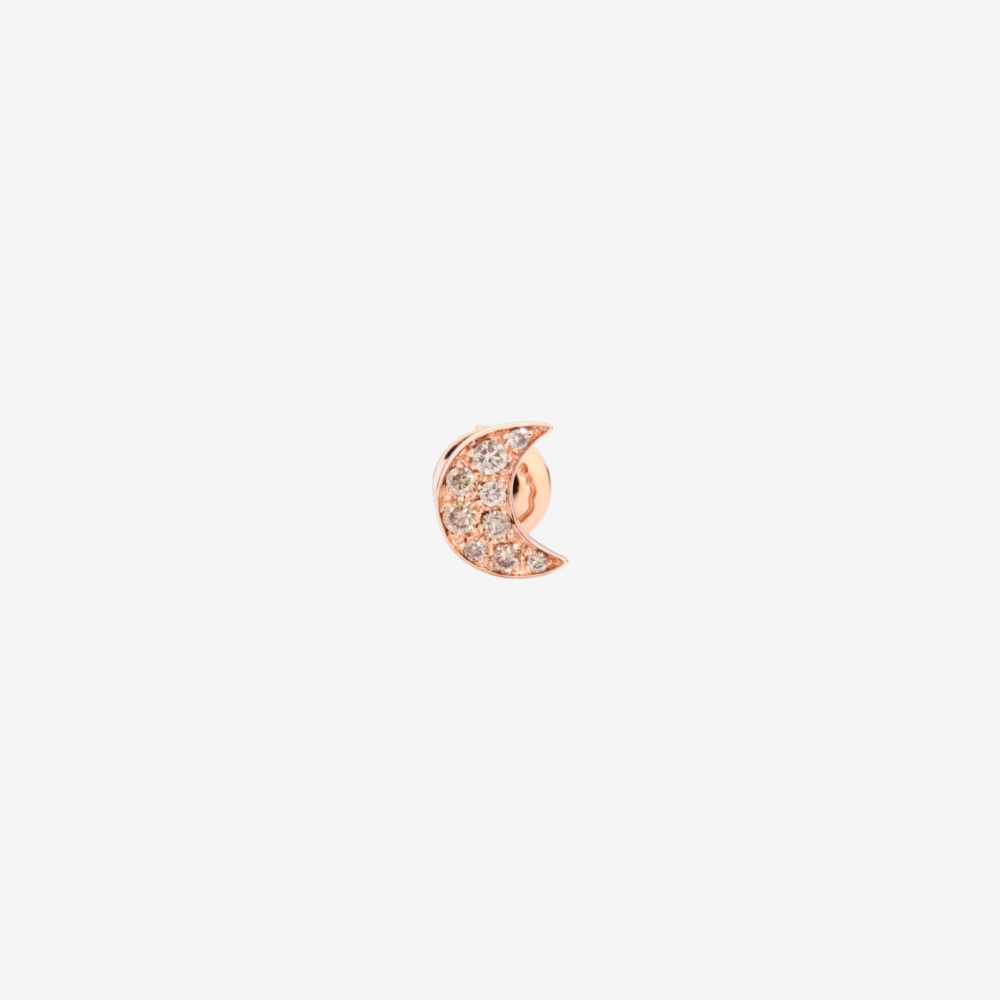 Boucle D'oreille Stud Lune Or Rose & Diamants Cognac - Bijouterie Aurea｜Morges