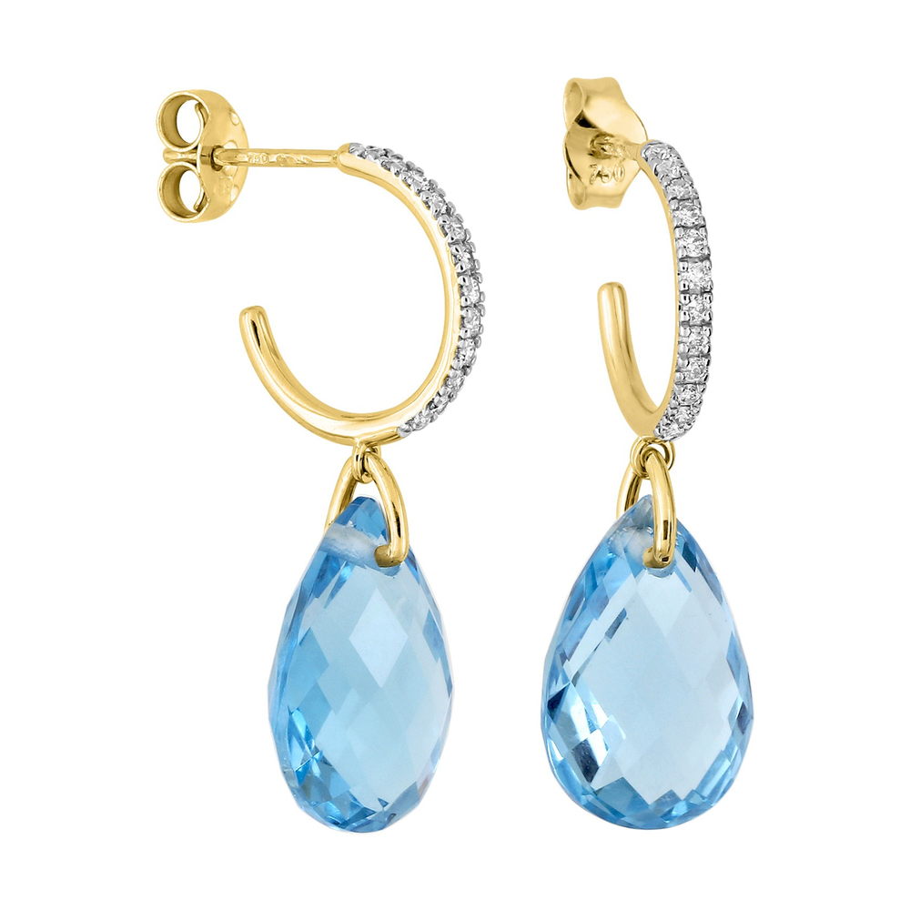 Boucles D'oreilles, Topaze Swiss Blue, Diamants, Or Jaune