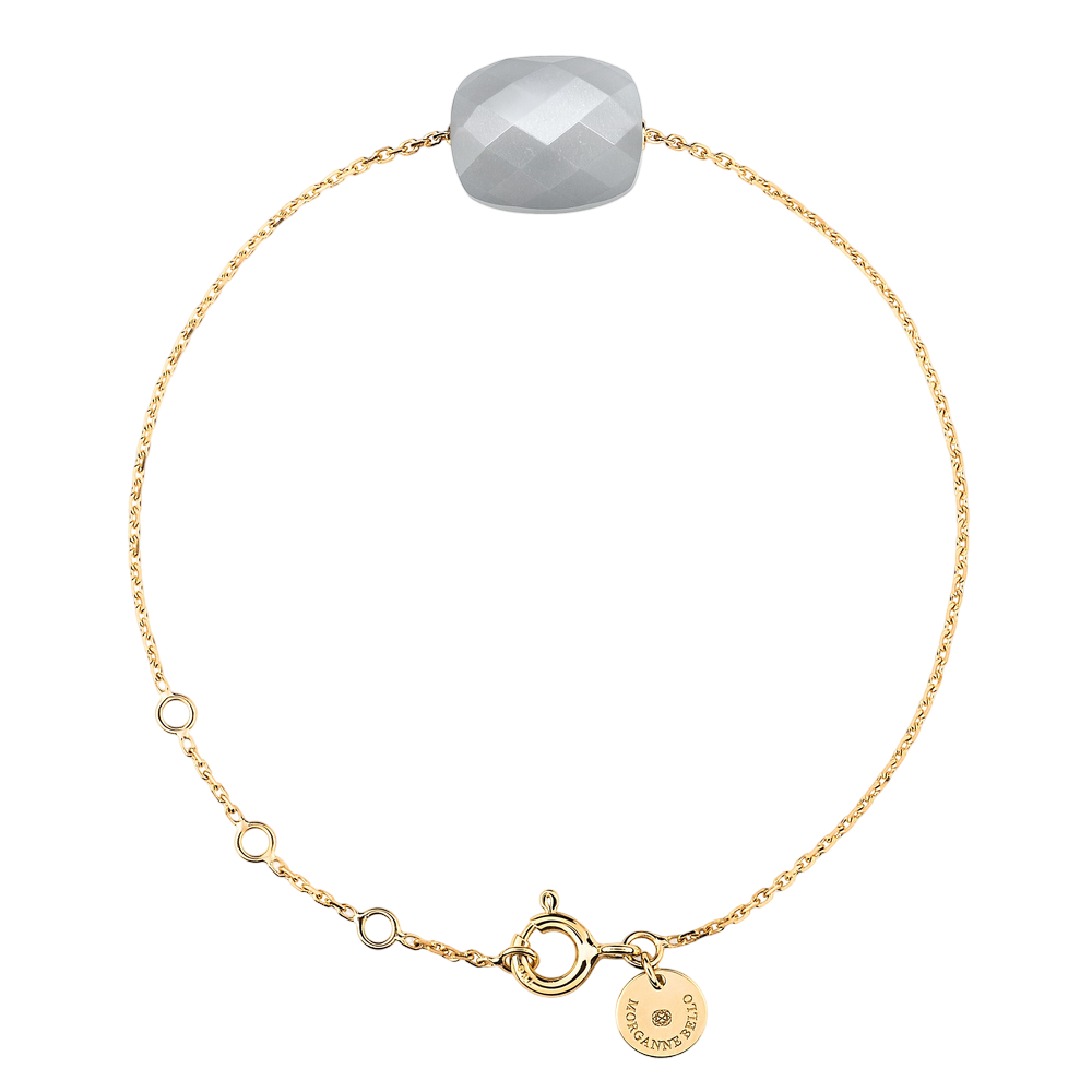 Bracelet, Pierre De Lune Grise, Or Jaune