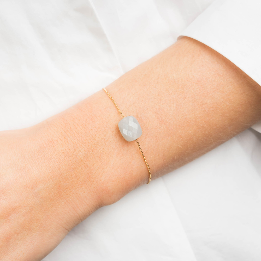 Bracelet, Pierre De Lune Grise, Or Jaune