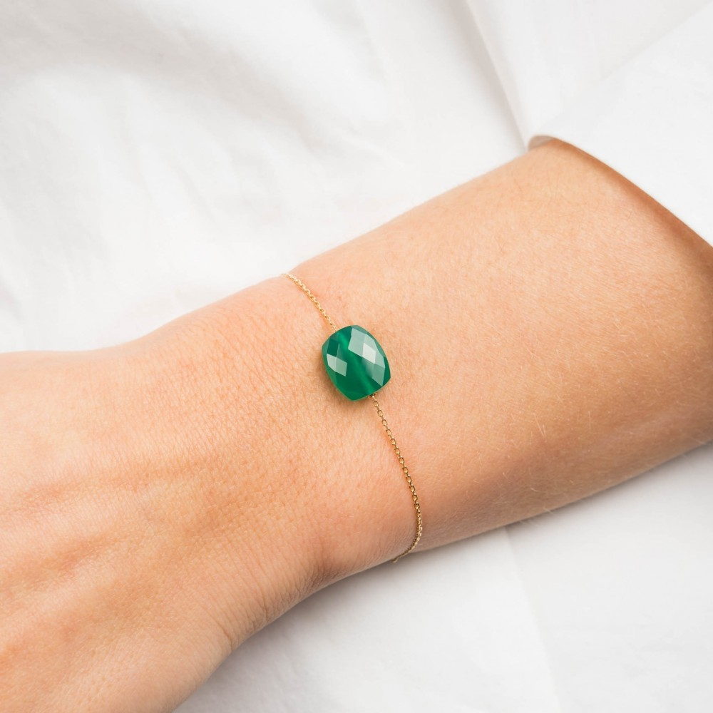 Bracelet, Agate Verte, Or Jaune