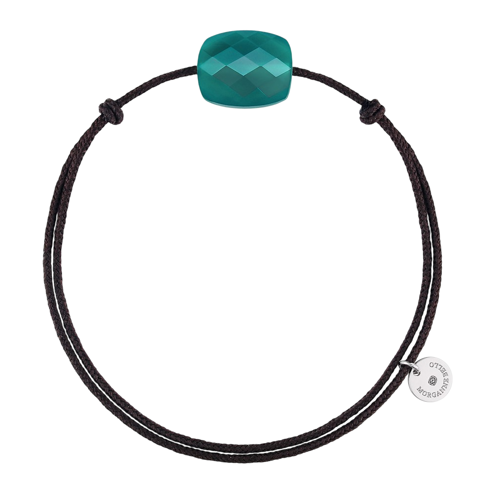 Bracelet, Agate Verte, Cordon Chocolat