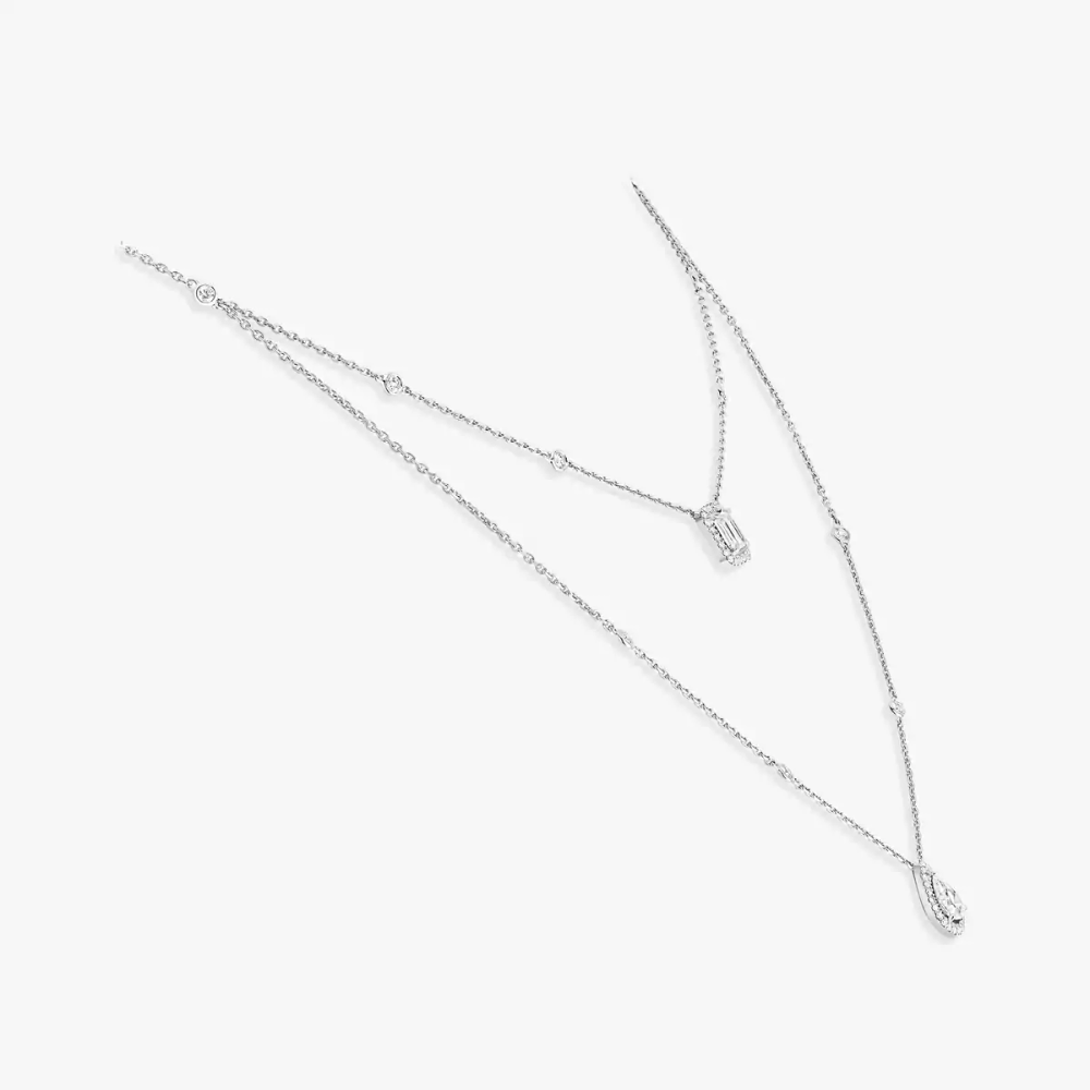 Collier deux rangs My Twin, grand modèle Collier diamant en or blanc My Twin 2 rangs 0,40ct x2