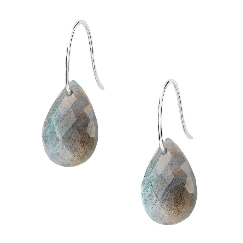 Boucles D'oreilles, Labradorite, Or Blanc