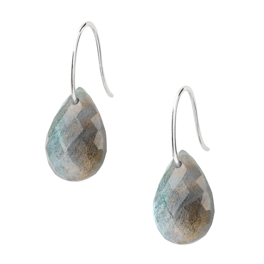 Boucles D'oreilles, Labradorite, Or Blanc