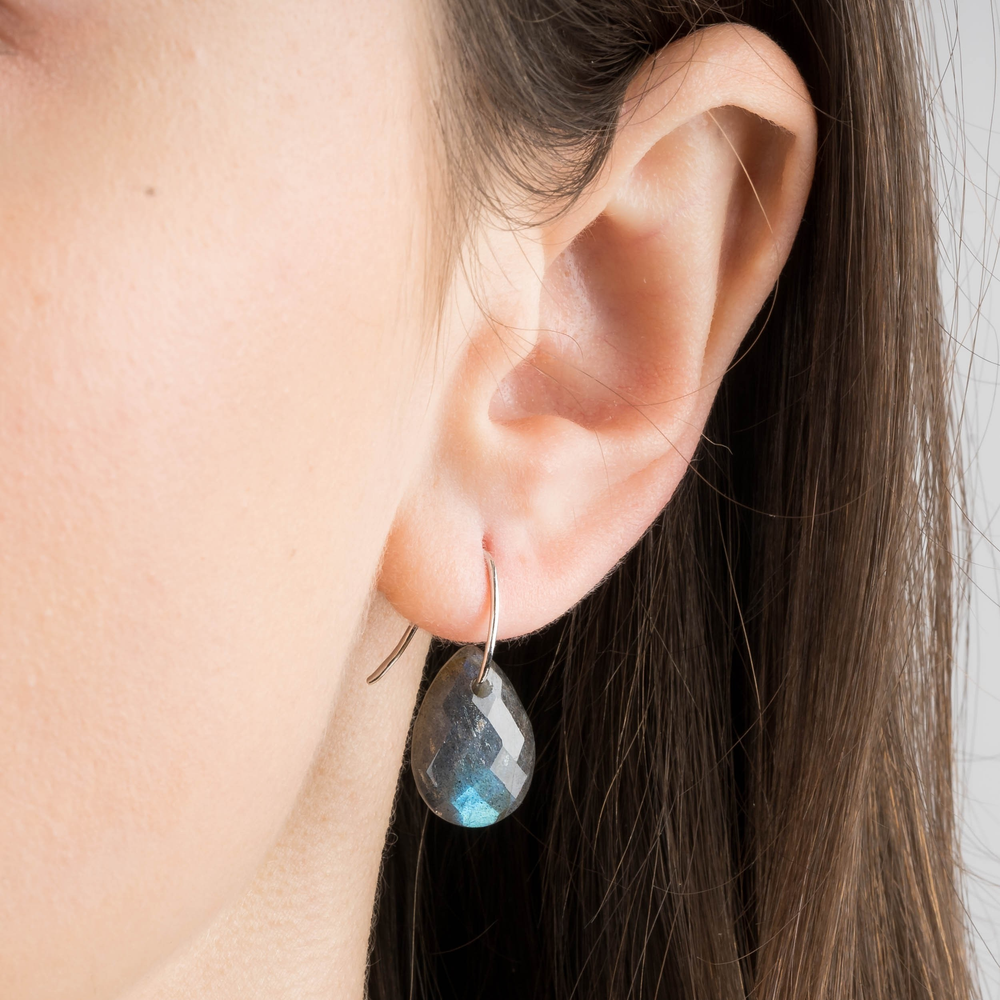Boucles D'oreilles, Labradorite, Or Blanc