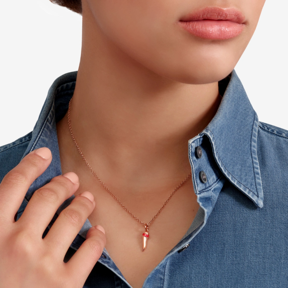 Pendentif Corne Or Rose Et Émail