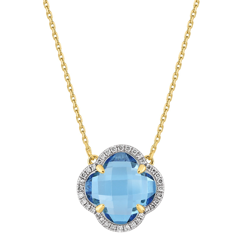 Collier, Topaze Swiss Blue, Diamants, Or Jaune
