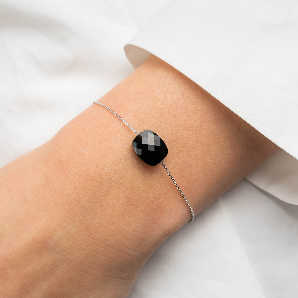 Bracelet, Onyx, Or Blanc