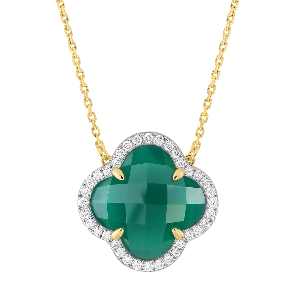 Collier, Agate Verte Grand Modèle, Diamants, Or Jaune
