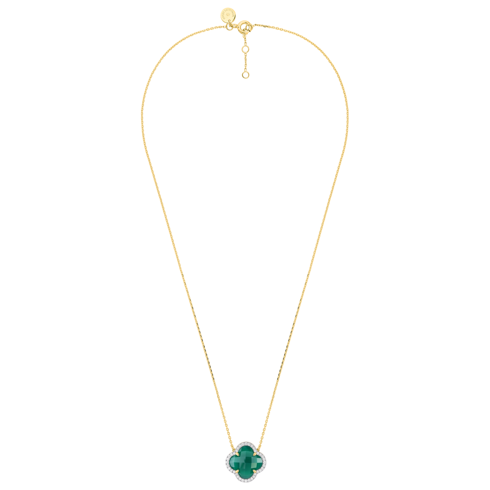 Collier, Agate Verte Grand Modèle, Diamants, Or Jaune