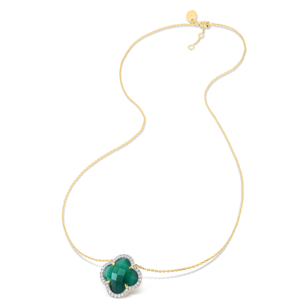 Collier, Agate Verte Grand Modèle, Diamants, Or Jaune
