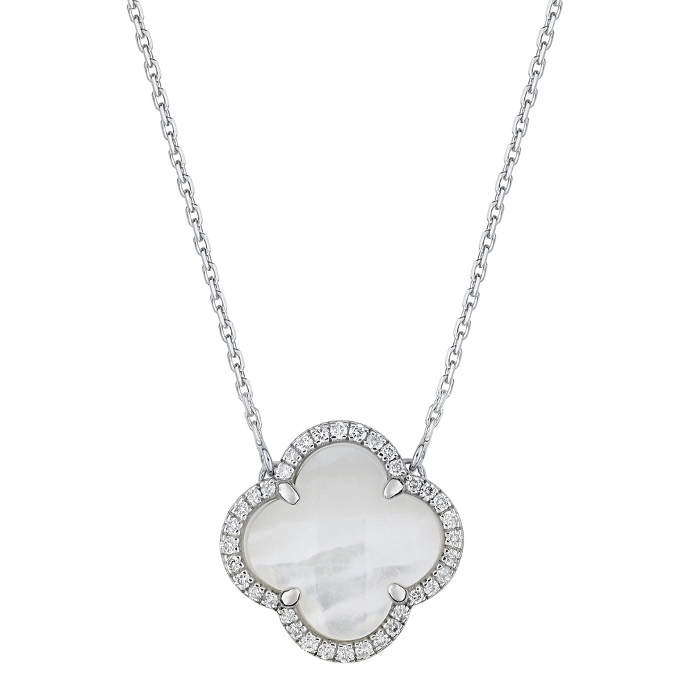 Collier, Nacre Blanche, Diamants, Or Blanc