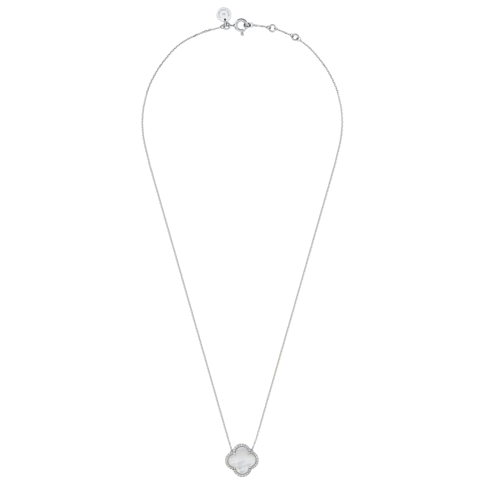 Collier, Nacre Blanche, Diamants, Or Blanc