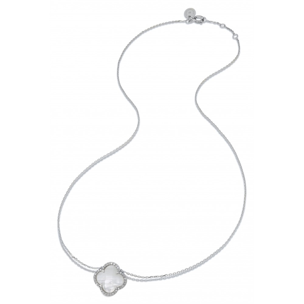 Collier, Nacre Blanche, Diamants, Or Blanc
