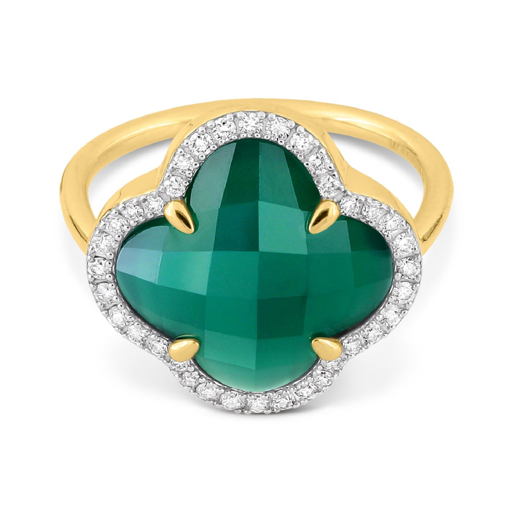 Bague, Agate Verte Grand Modèle, Diamants, Or Jaune