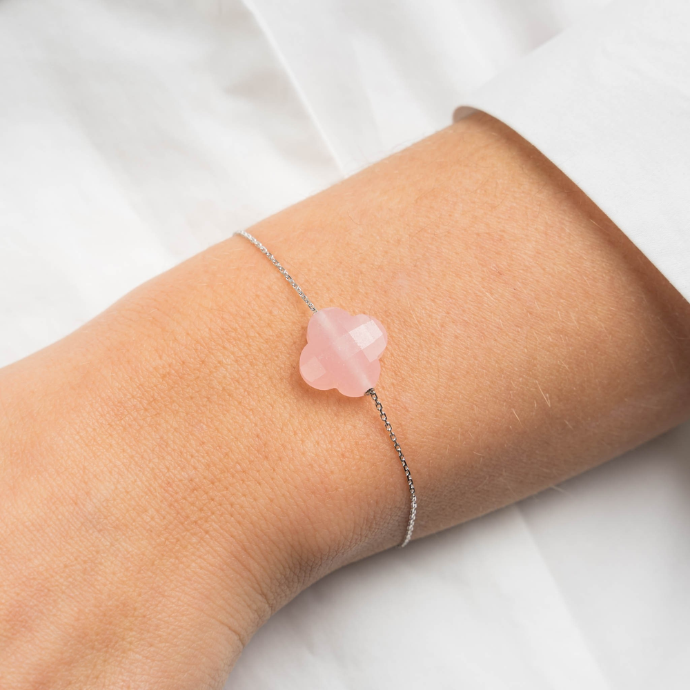 Bracelet, Quartz Rose Poudre, Or Blanc