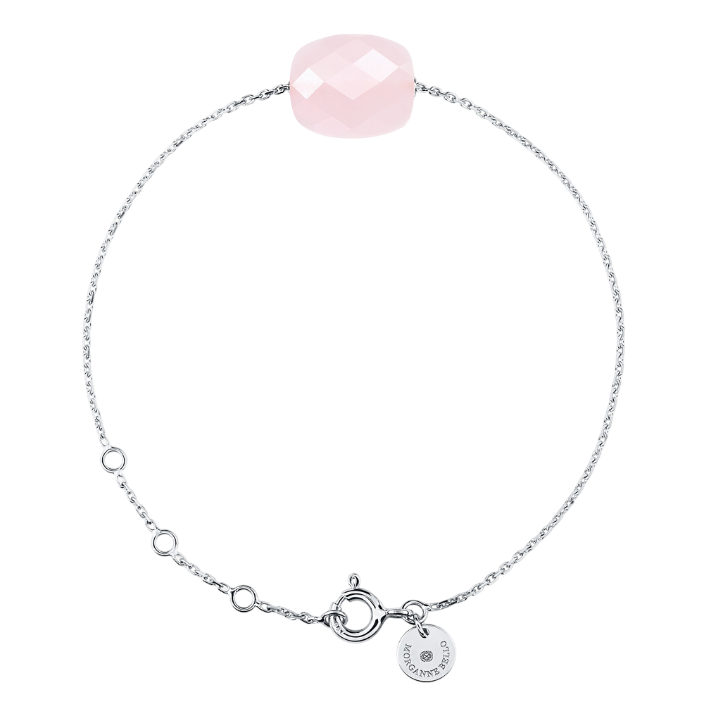 Bracelet, Quartz Rose, Or Blanc