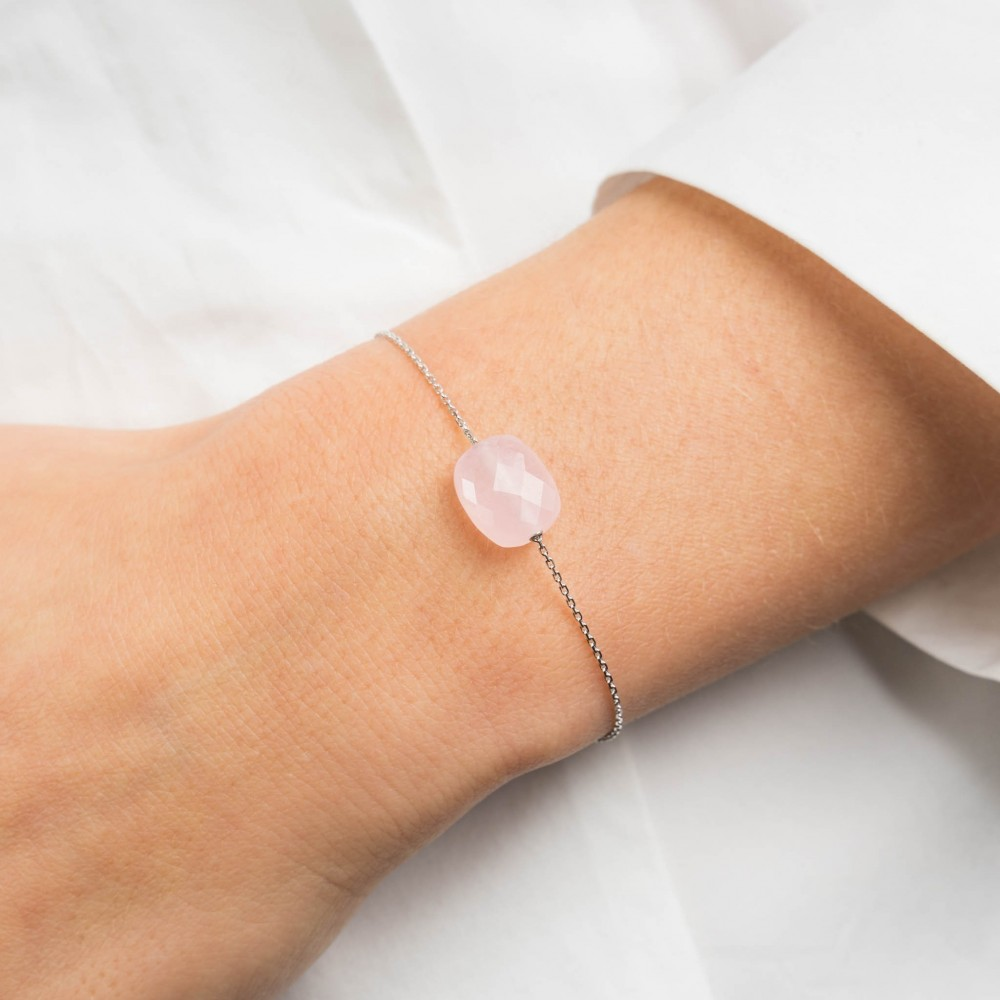 Bracelet, Quartz Rose, Or Blanc