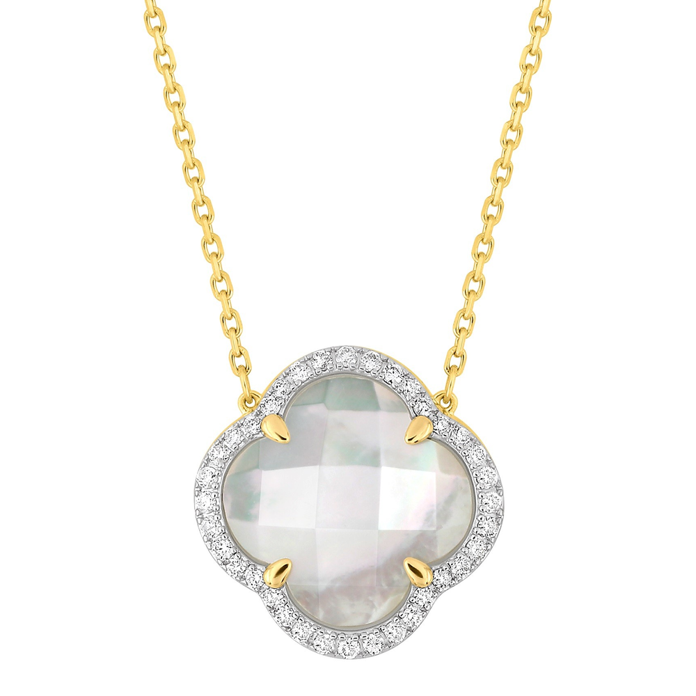 Collier, Nacre Blanche Grand Modèle, Diamants, Or Jaune