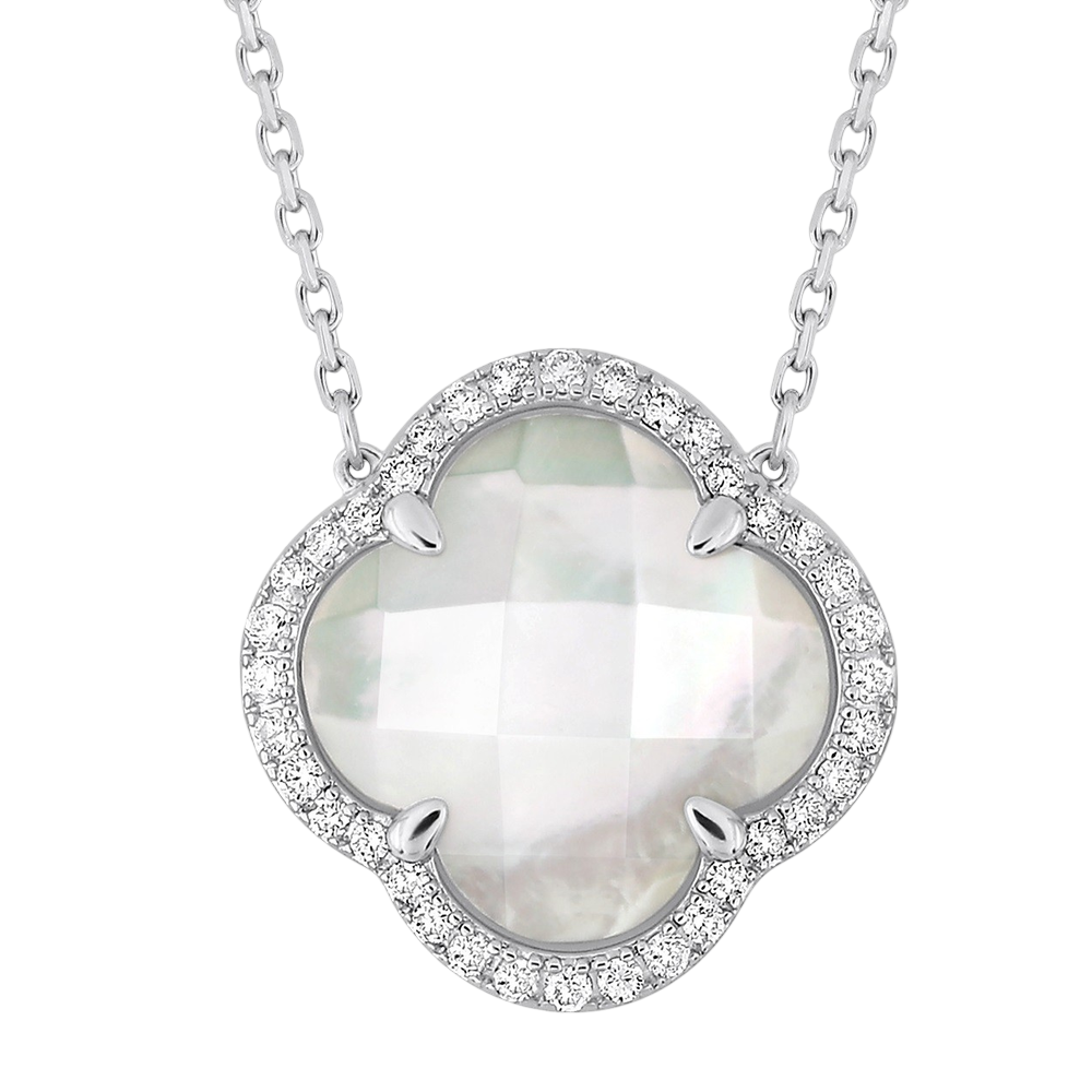 Collier, Nacre Blanche Grand Modèle, Diamants, Or Blanc