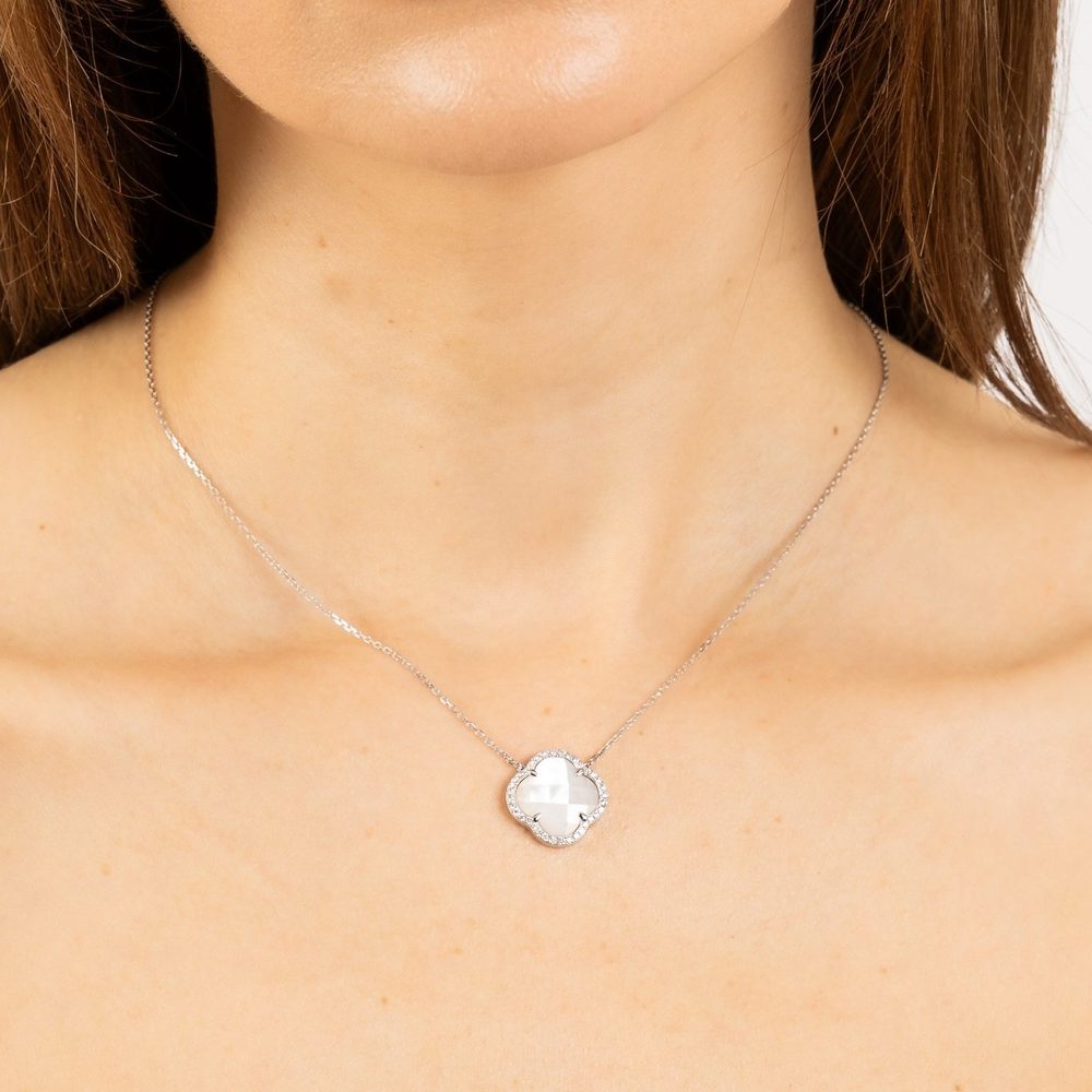 Collier, Nacre Blanche Grand Modèle, Diamants, Or Blanc