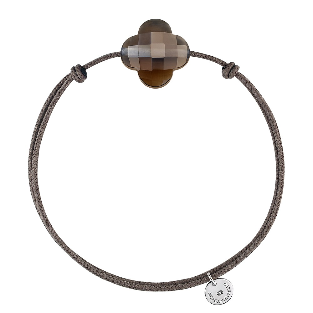 Bracelet, Quartz Fume, Cordon Taupe