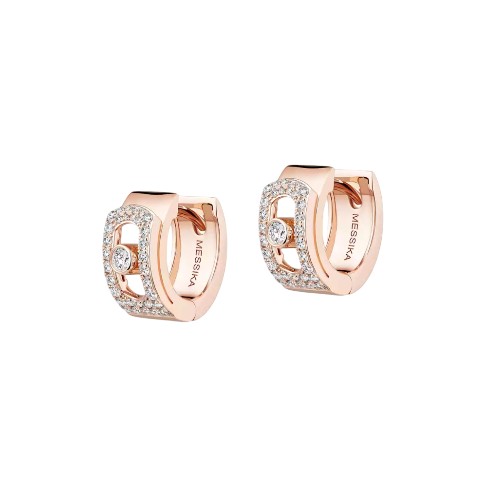 Boucles d'oreilles créoles Move Noa pavées Boucles d'oreilles créoles Move Noa en or rose 18 carats, serties de diamants taille brillant et de deux diamants mobiles en leur centre.