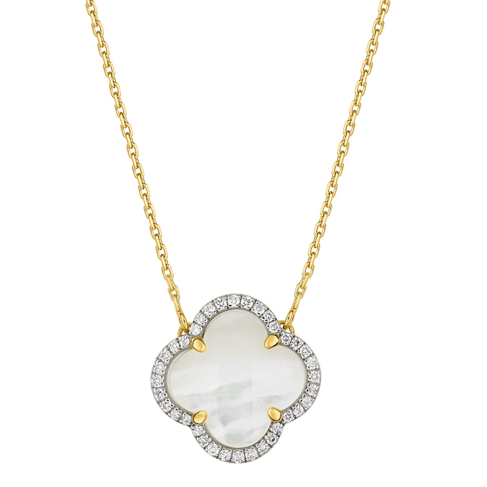 Collier, Nacre Blanche, Diamants, Or Jaune