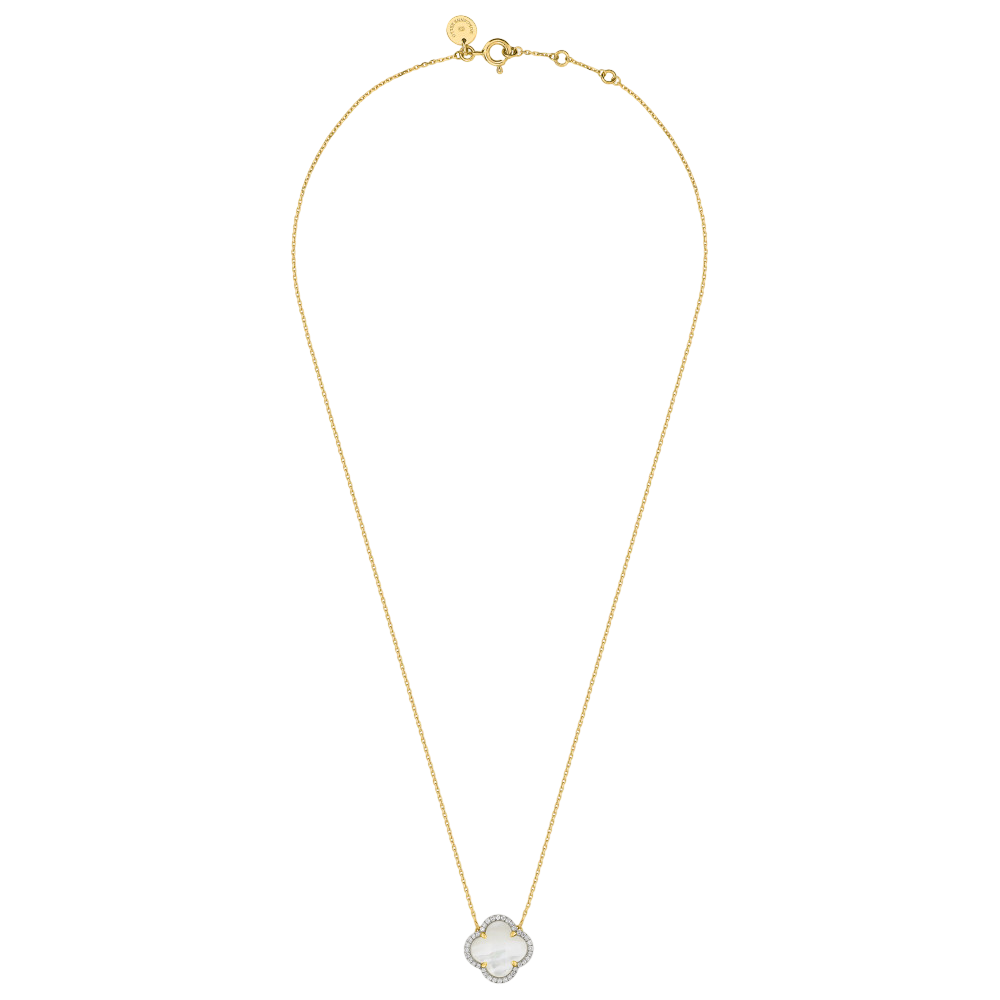 Collier, Nacre Blanche, Diamants, Or Jaune