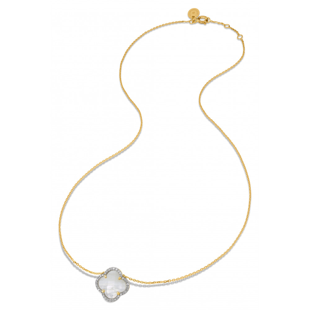 Collier, Nacre Blanche, Diamants, Or Jaune