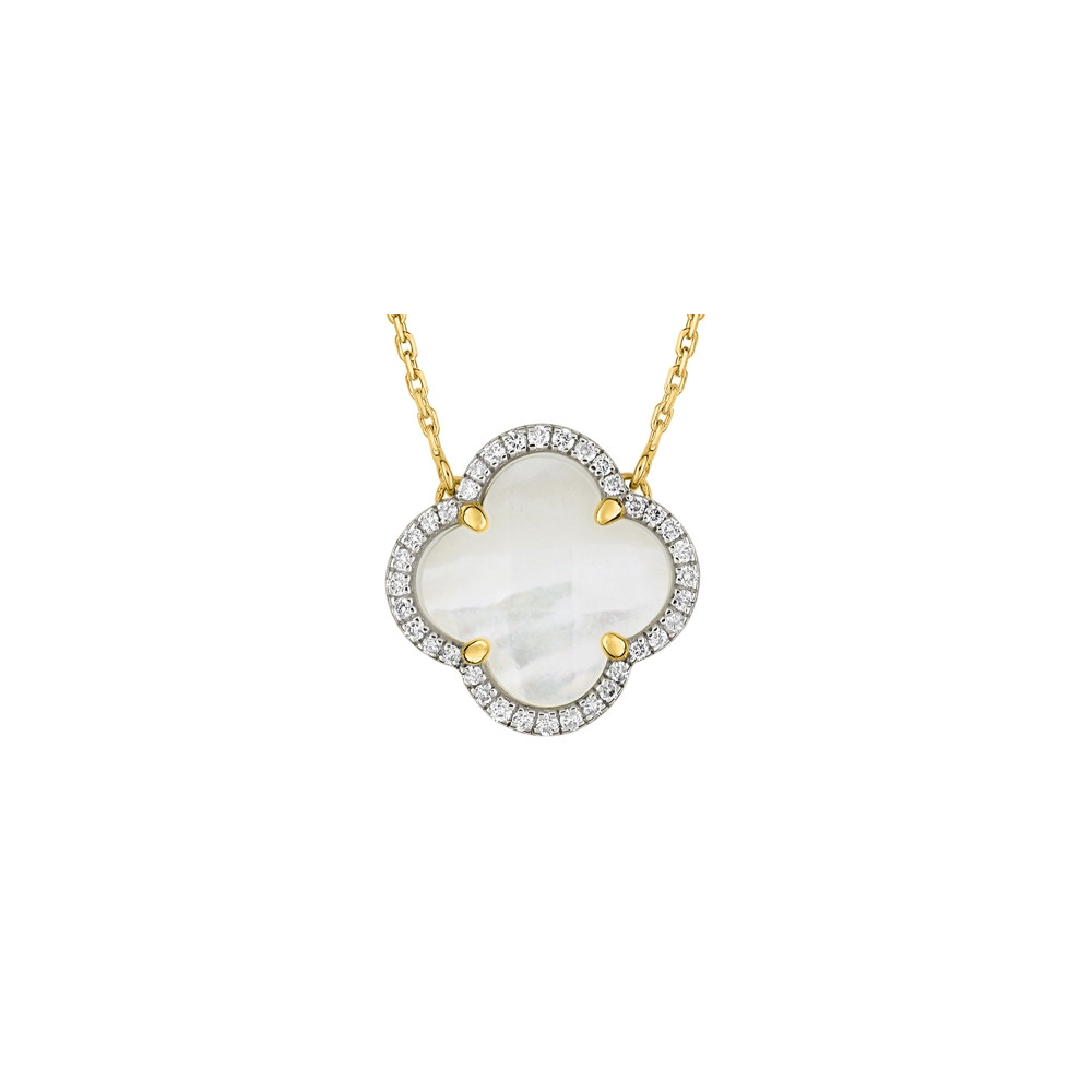 Collier, Nacre Blanche, Diamants, Or Jaune