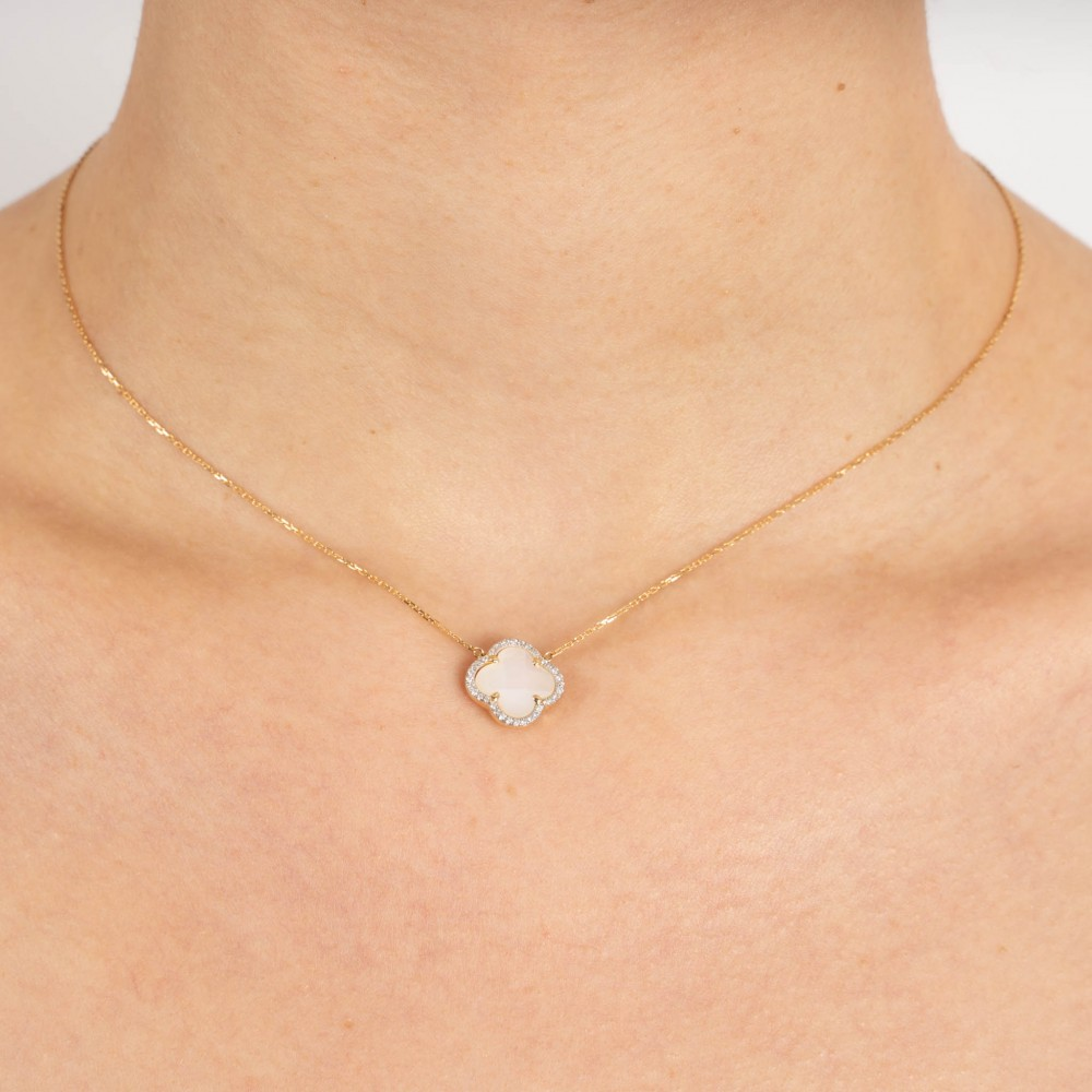 Collier, Nacre Blanche, Diamants, Or Jaune