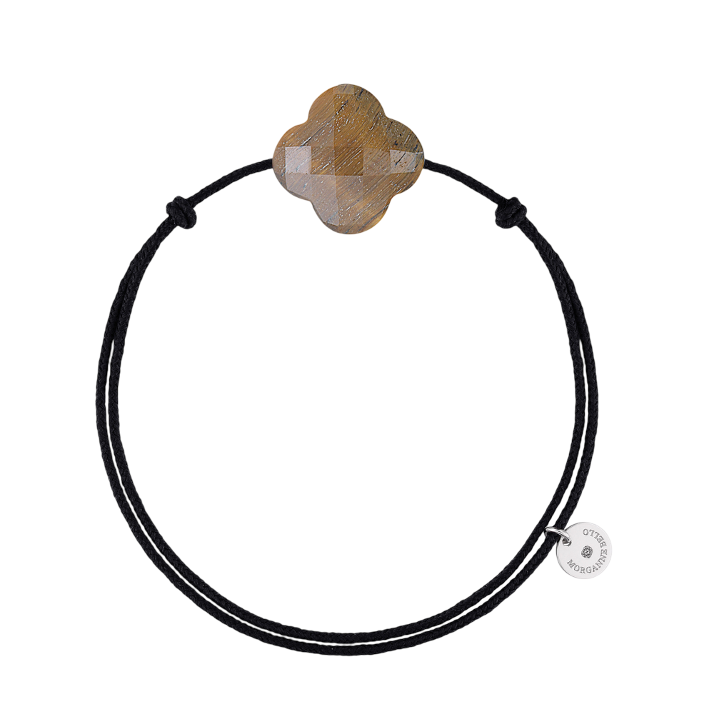Bracelet, Oeil De Tigre Miel, Cordon Noir