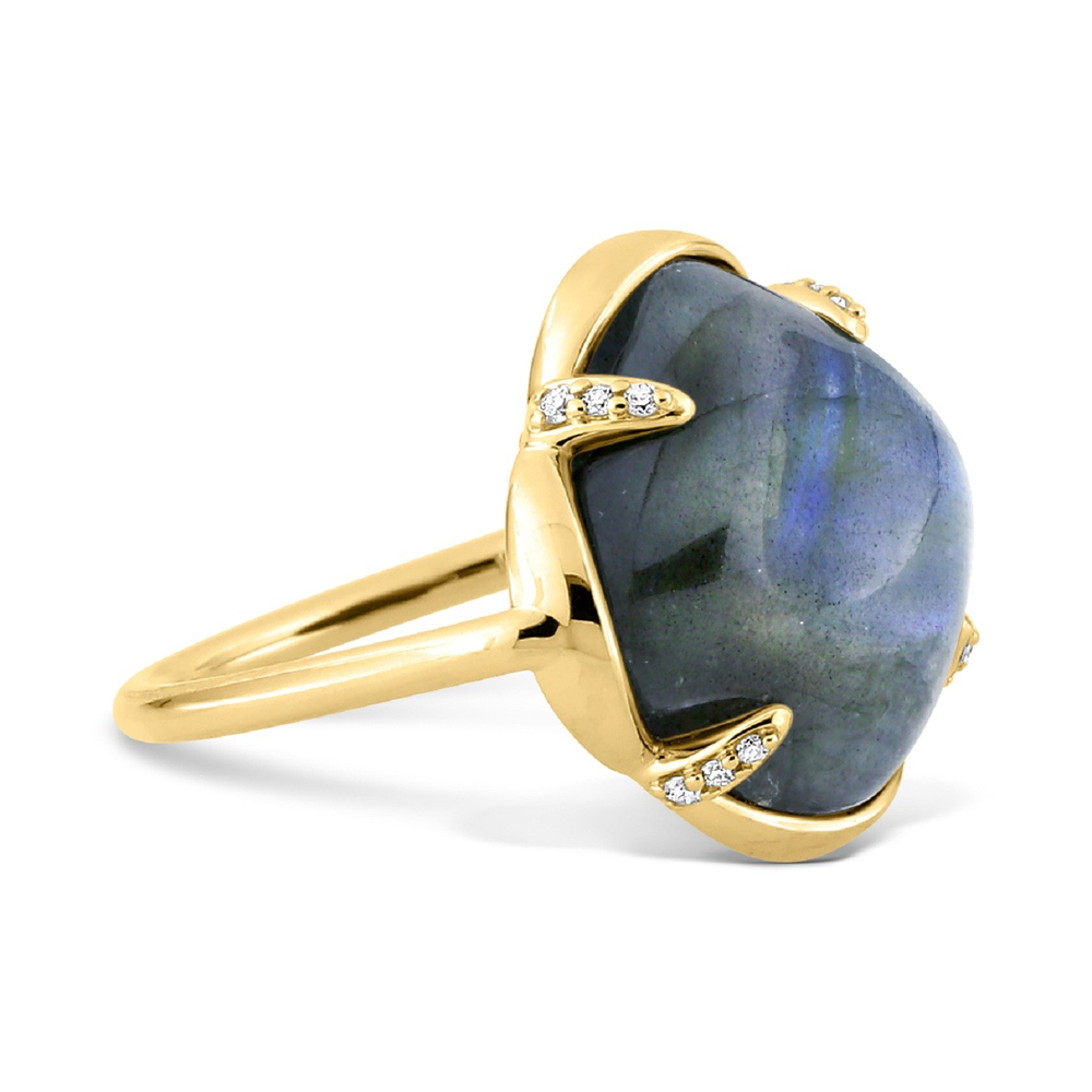 Bague, Labradorite, Diamants, Or Jaune