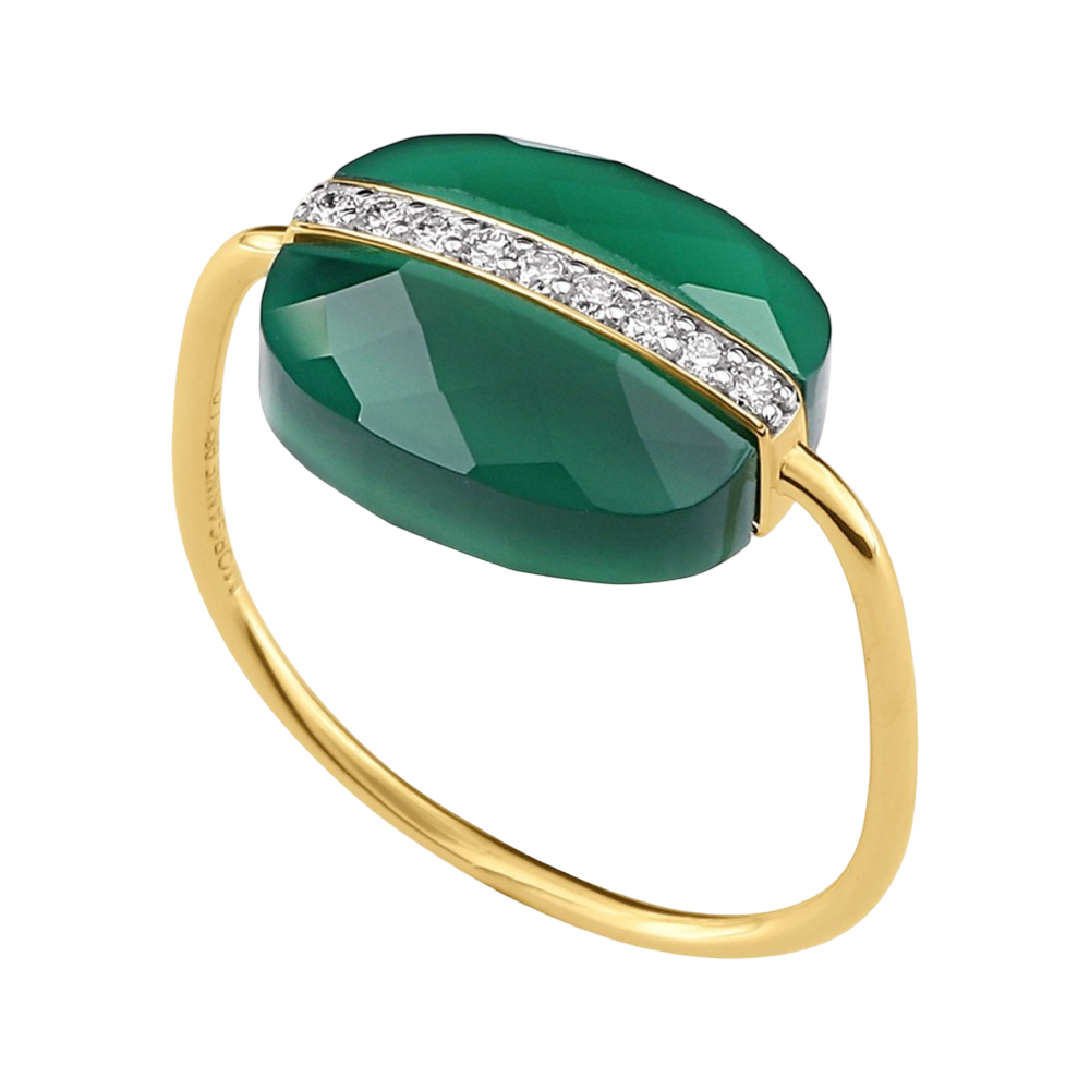 Bague, Agate Verte, Diamants, Or Jaune