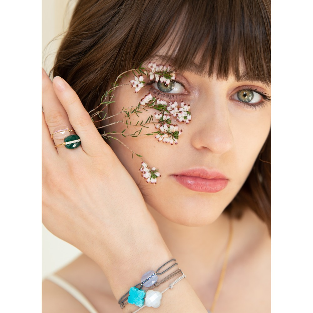 Bague, Agate Verte, Diamants, Or Jaune