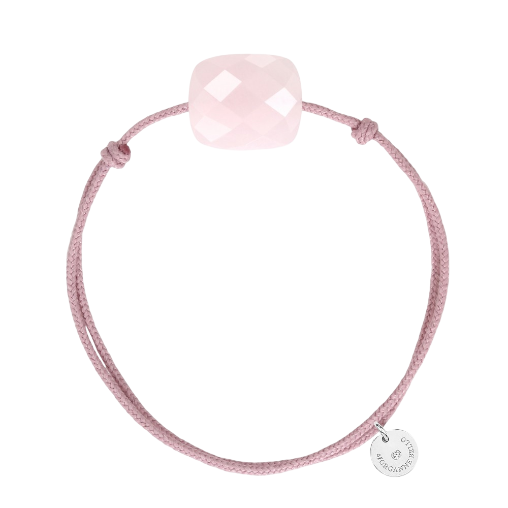 Bracelet, Quartz Rose Poudré, Cordon Vieux Rose