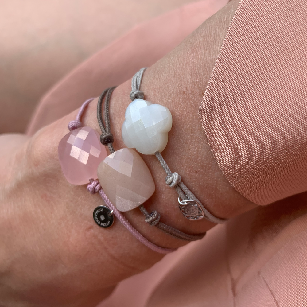 Bracelet, Quartz Rose Poudré, Cordon Vieux Rose