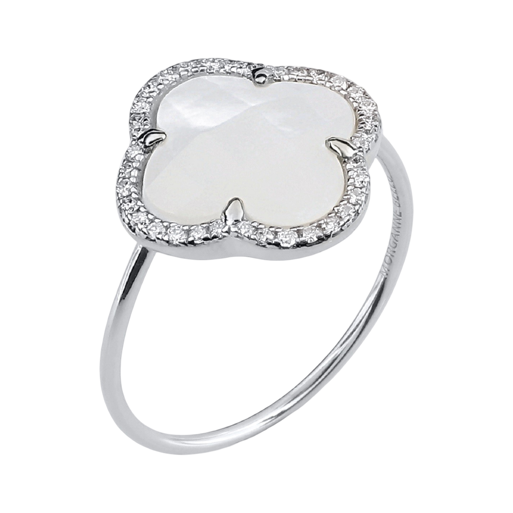 Bague, Nacre Blanche, Diamants, Or Blanc